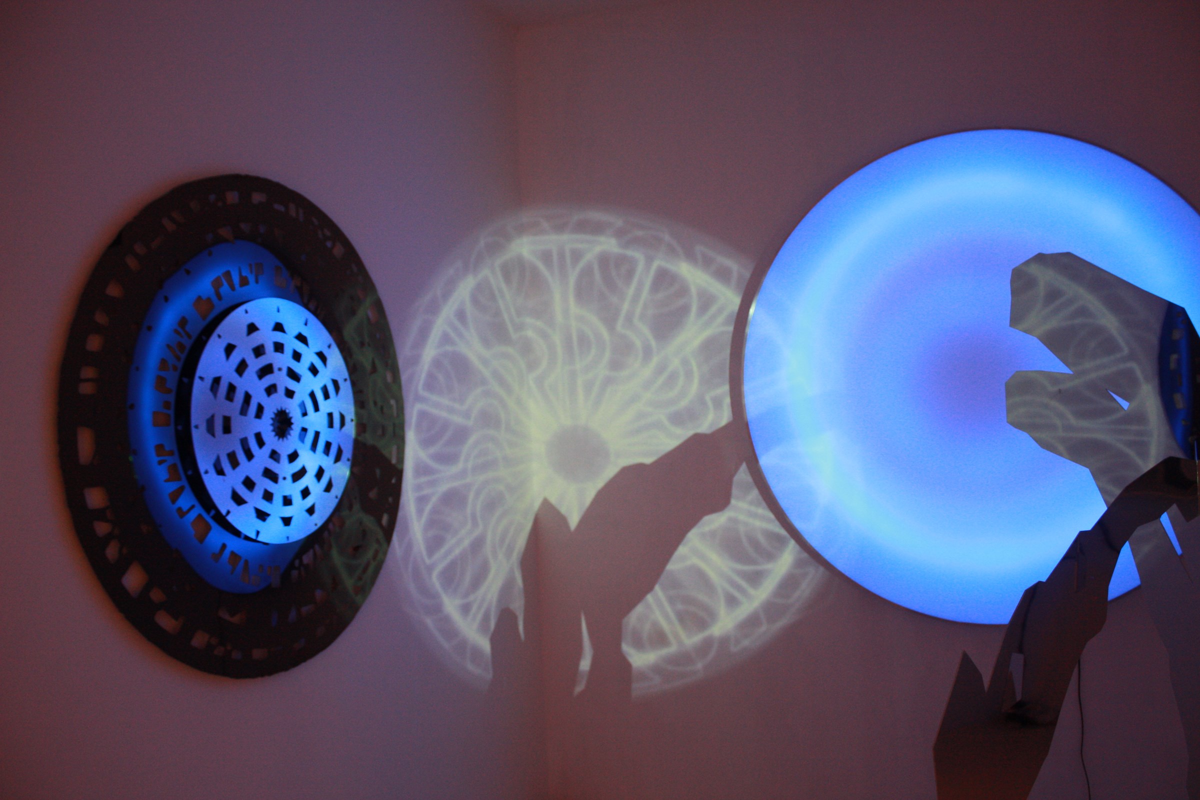 Cold Forest, (ed.3), 2012, stainless steel polished sculpture, light box and videoprojection